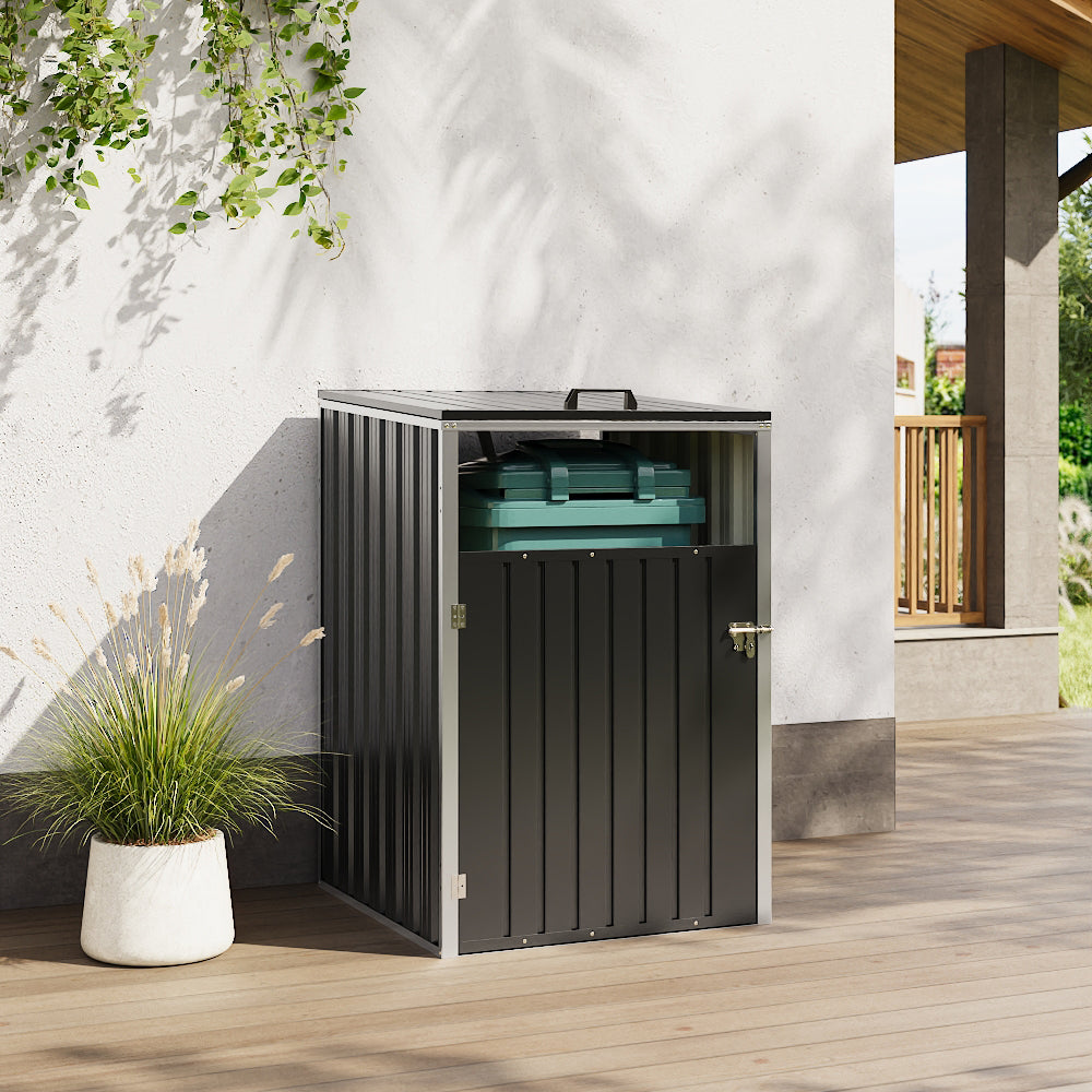 3x3ft Charcoal Black Outdoor Galvanized steel Garbage Can Storage Shed