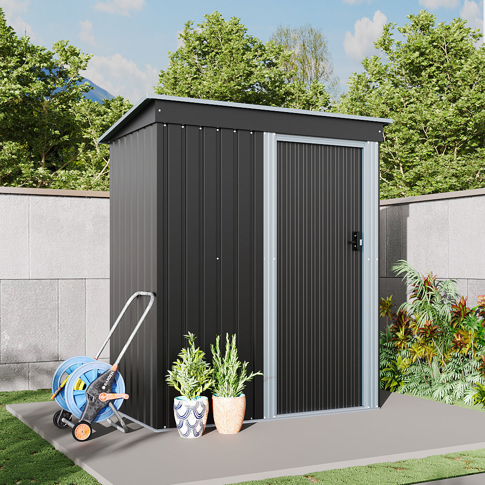 5x3ft Charcoal Black Outdoor Metal Storage Shed with Lockable Door